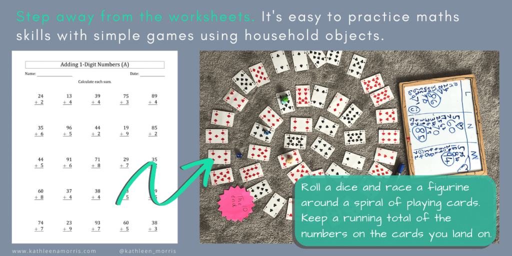 Example of playing a card game instead of a worksheet to learn addition