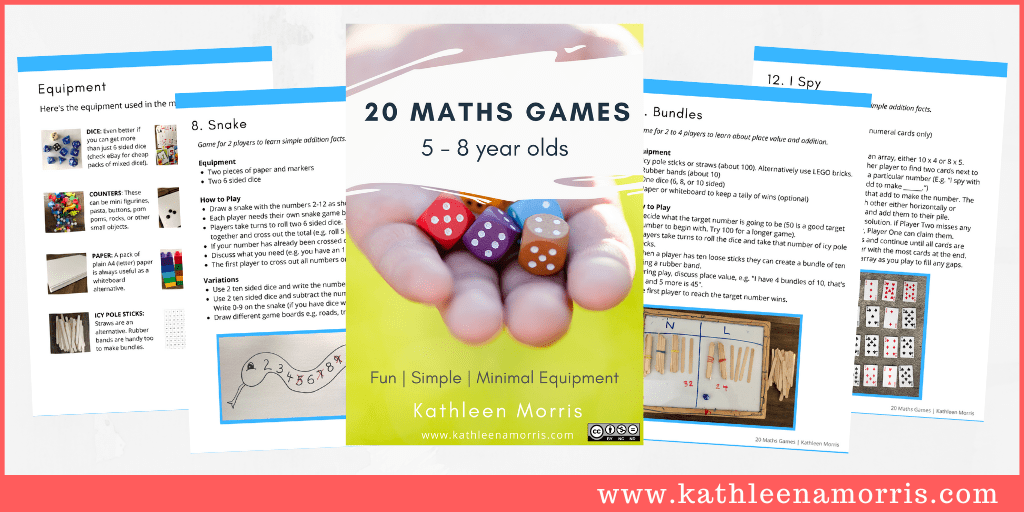 This collection of 20 maths games helps young children learn about maths while having fun with family members at home. The games for 5 to 8 year olds are easy to play and require minimal equipment. Kathleen Morris Primary Tech